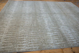 Contemporary Pakistani carpet with lustrous simulated silk pile and abrashed silver-blue abstract design.