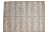 Hand knotted Pakistani Contemporary carpet, shimmering silver and powder blue vertical designs, 9' x 11'11