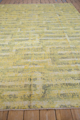 Hand-knotted Contemporary rug pile: saffron yellow, silver, ivory geometric design, art silk accents.