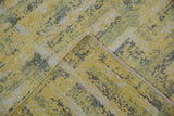 Contemporary Pakistani carpet's textured pile, saffron yellow, silver, ivory, and original side cord selvage.