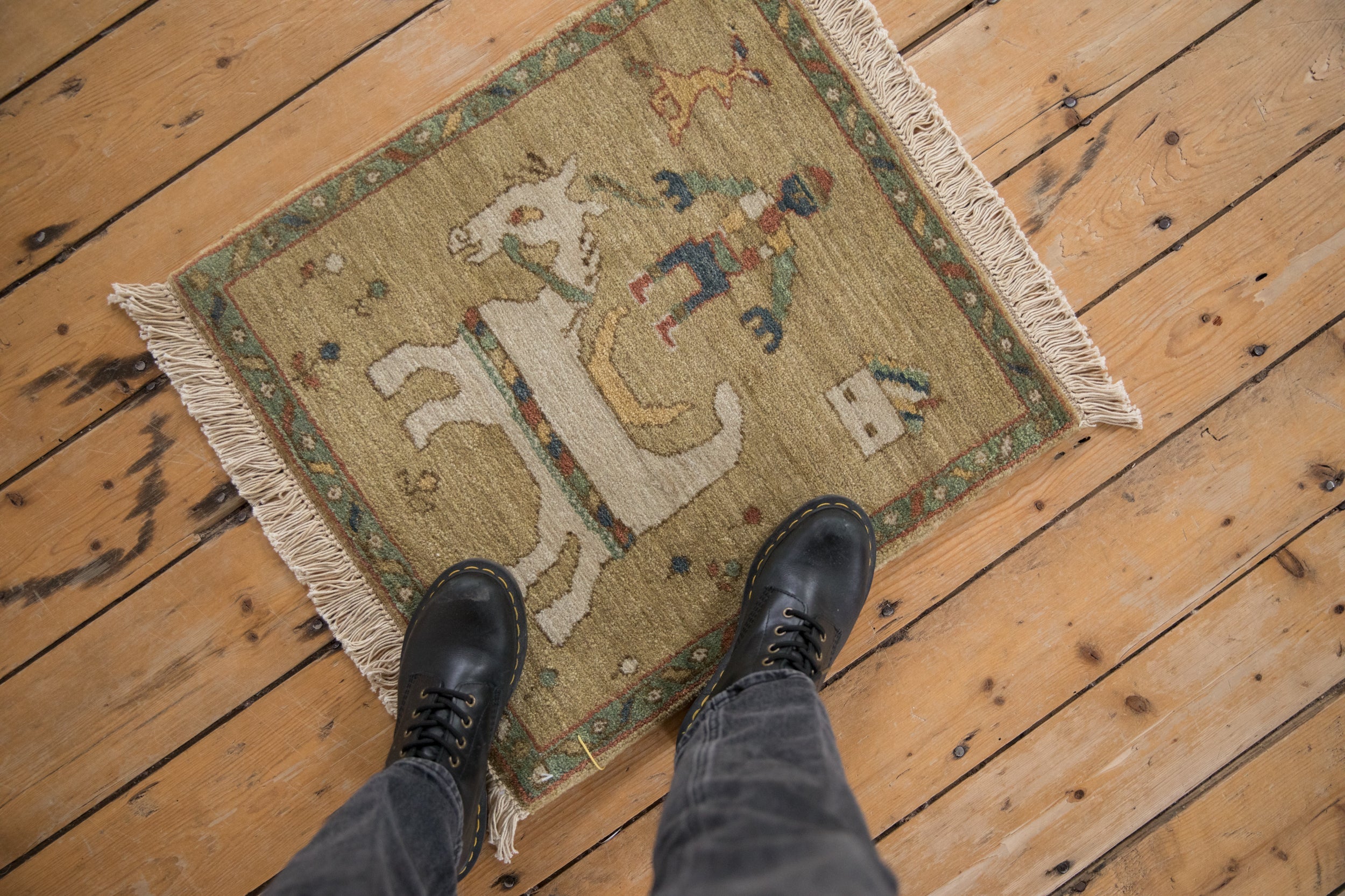 2x2 Vintage Pictorial Armenian Horse Trainer Design Square Rug Mat // ONH Item mc002141 Image 1