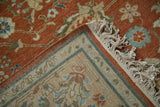 Armenian Sultanabad design carpet's tightly woven foundation, fringe, and reverse striped border.