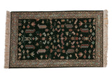 Unusual deep emerald green Armenian Hamadan rug, allover colorful floral vines, 3'1