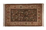 Vintage Armenian Hamadan design rug with a covered field of blossoms in olive green, ivory, and copper tones.