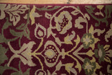 Hand knotted Savonnerie rug with wine red, beige, dusty silver green vinery.