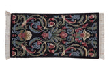 Vintage Indian Savonnerie design runner with dark floral vines and looped pile, 2'1