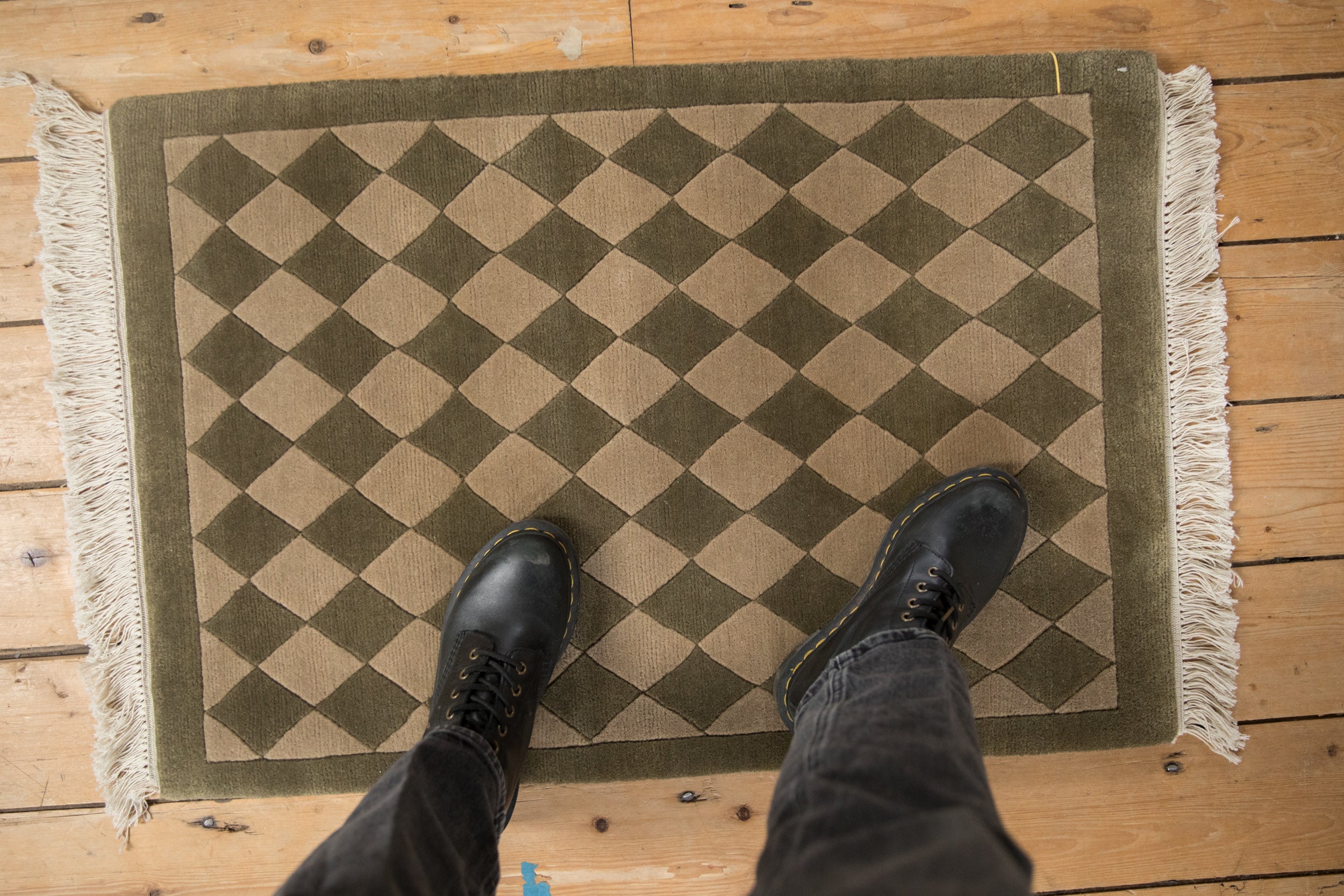 2x3 Vintage Contemporary Indian Checkered Design Rug Mat // ONH Item mc002175 Image 1