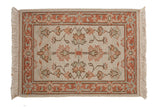 Hand-knotted Soumac Indian Mahal rug mat, ivory field, terracotta floral palmettes, 2'2