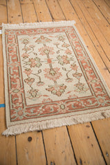 Vintage hand-knotted Indian Mahal rug border with terracotta, sea foam, ivory floral palmettes.