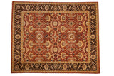 Indian Mahal carpet in copper tones with columns of samovar motifs and a wide dark palmette border.