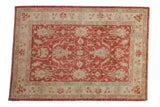 Hand knotted Peshawar, pale cherry red with ivory palmette and vine motifs, 4x5'9