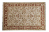 Indian Mahal design rug, cream field with scrolling floral vines, copper cloudband border, 4'2