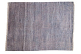 Hand-knotted Indian Modern Abstract rug with faded blue striations, faux silk pile, 5'9