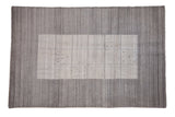 Contemporary Indian Gabbeh carpet featuring a silver and platinum paneled garden design, 5'1