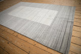 Contemporary Indian Gabbeh carpet with silver, platinum tones, paneled garden motif, and abrashes.