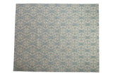 Contemporary Indian Soumac carpet, ivory and powder blue floral quatrefoil lattice, abrash.