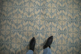 Textured ivory and powder blue Soumac design rug with a three-dimensional quatrefoil pattern.
