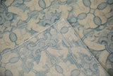 Ivory piled texture contrasted with powder blue Soumac weave and secure selvage.