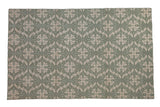 Contemporary Indian Soumac carpet with repeating roundel medallions, pale jade green and ivory dimensional piled weave, 5' x 8'1