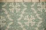 Three-dimensional ivory roundel medallions, pale jade green Soumac weave, secure selvage.