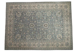 Mahal hand knotted rug, slate blue and ivory floral design with visible abrashes. 10x14.