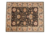 Indian Sultanabad carpet with oversized palmettes on a charcoal field and a wide silver-grey border.
