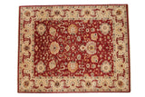 Vintage Indian Sultanabad carpet in cherry red with oversized palmettes and a wide Safavid-style floral border.