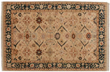 Vintage Indian Bijar design carpet with floral palmettes on an antique ivory field and a deep teal-blue border.