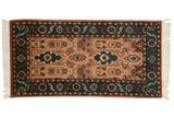 Copper and forest green Indian Northwest Persian runner, floral cartouches, 2'3 x 4'6.