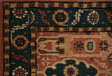 Vintage Indian Northwest Persian runner corner with serrated leaf border, floral cartouche.