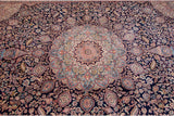 Vintage Indian Ardebil carpet corner spandrel and navy field of thousand flower motif.