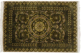 Hand-knotted vintage Indian Savonnerie rug, olive green, bronze, mauve embossed medallion, 4x6.