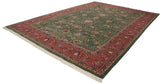 Forest green Meshed rug field with elaborate palmettes and brick red border.