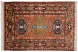 Rust field detail with triple hexagonal medallions, hook and latch design, and geometric blossoms.
