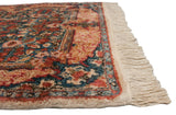Intact ivory fringe and side selvage on a vintage Kerman runner with a floral Rococo-style border.