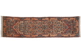 Full overhead view of a vintage Kerman runner showing the intricate allover thousand-flower pattern.