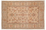 Hand-knotted Pakistani Sultanabad carpet, ivory field, floral palmettes, vinery, muted red and blue-green.