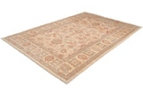 Pakistani Sultanabad rug's ivory field with red floral palmettes and blue leaves.