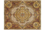 Aubusson design floral vines, Rococo leaves, potted plants, cream, gold, wine red.