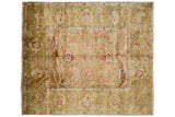 Lustrous pile on the wide ochre green border with large palmettes and floral motifs.
