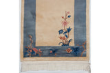Vintage Art Deco runner's cobalt blue border, pink butterfly motif, floral spray, and fringe.