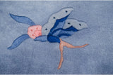 Stylized pink and blue butterfly motif on a vintage Art Deco rug's plush pile.