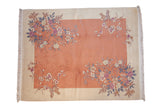 Vintage Chinese Art Deco carpet, coral field with sculpted roses and antique ivory border.