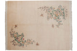 Vintage Art Deco carpet with diagonal floral branches and butterflies on an ivory field, 8x9'10.