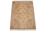 Lower right corner of the vintage Peking carpet, highlighting floral borders, ribboned planters, and full pile.