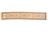 Vintage Tabriz rug runner with blossomed branches in powder blue and green on a cream field.