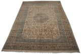 An expansive view of the vintage Tabriz carpet, showing its full length and design.