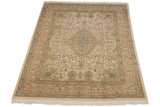 Angled perspective of the entire vintage Tabriz carpet with its intricate forest scene design.