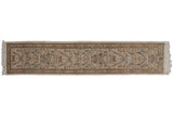 Hand knotted vintage Tabriz runner with forest scene, birds, blossomed branches, muted colors, 2'5