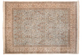 Vintage Tabriz carpet with a powder blue pictorial forest scene and a detailed ivory border.